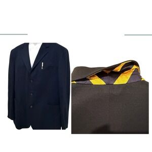 Polo Ralph Lauren Men Blazer 44R Navy Blue Cotton Knit Blazer University *Flaw*